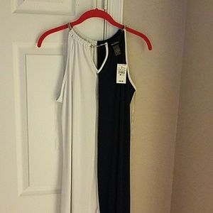 Long navy blue/white dress with chainlink neck